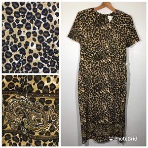 Vintage 80's Leopard Animal Print Long Dress 16